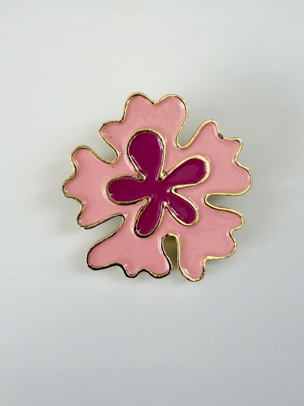 Coro Vintage Gold Tone Pink Enamel Flower Brooch Pin
